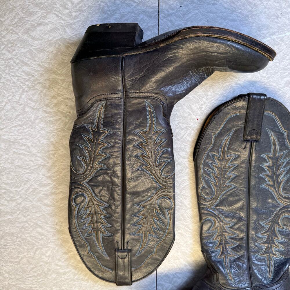 Abilene Women’s Black Leather Cowboy Boots Size 6.5 Western Made USA - Picture 2 of 12